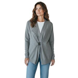 Brunello Cucinelli Cashmere Knit Cardigan Sweater Womens XL & Acrylic Clasp Gray
